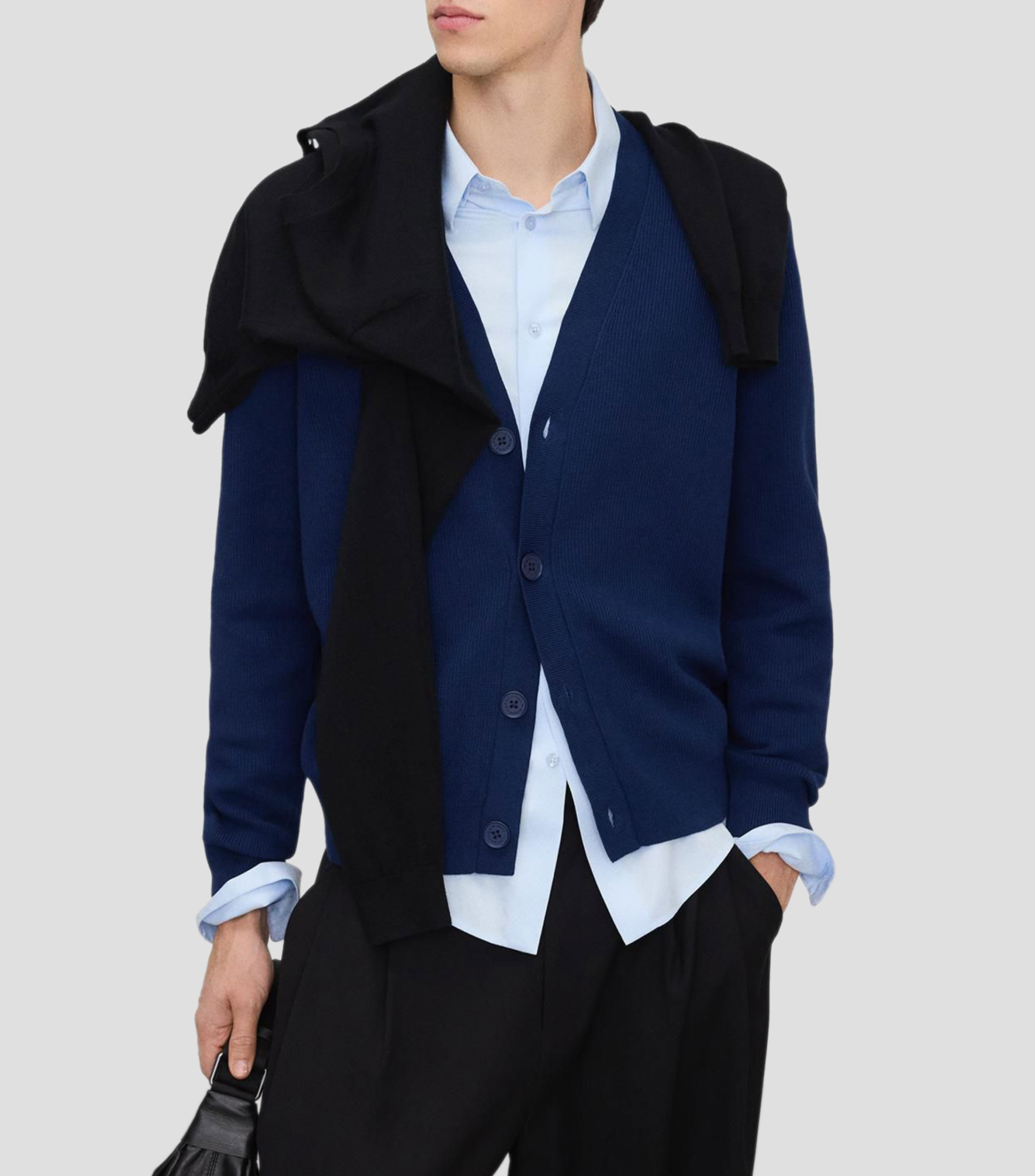 Cárdigan liso cuello V Hombre